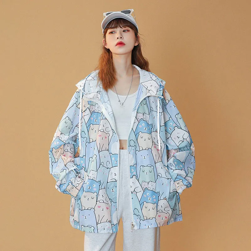 FULL OF BEAR PRINT SUNSCREEN HOODIE UB2796