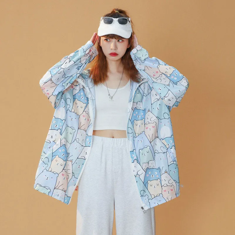 FULL OF BEAR PRINT SUNSCREEN HOODIE UB2796