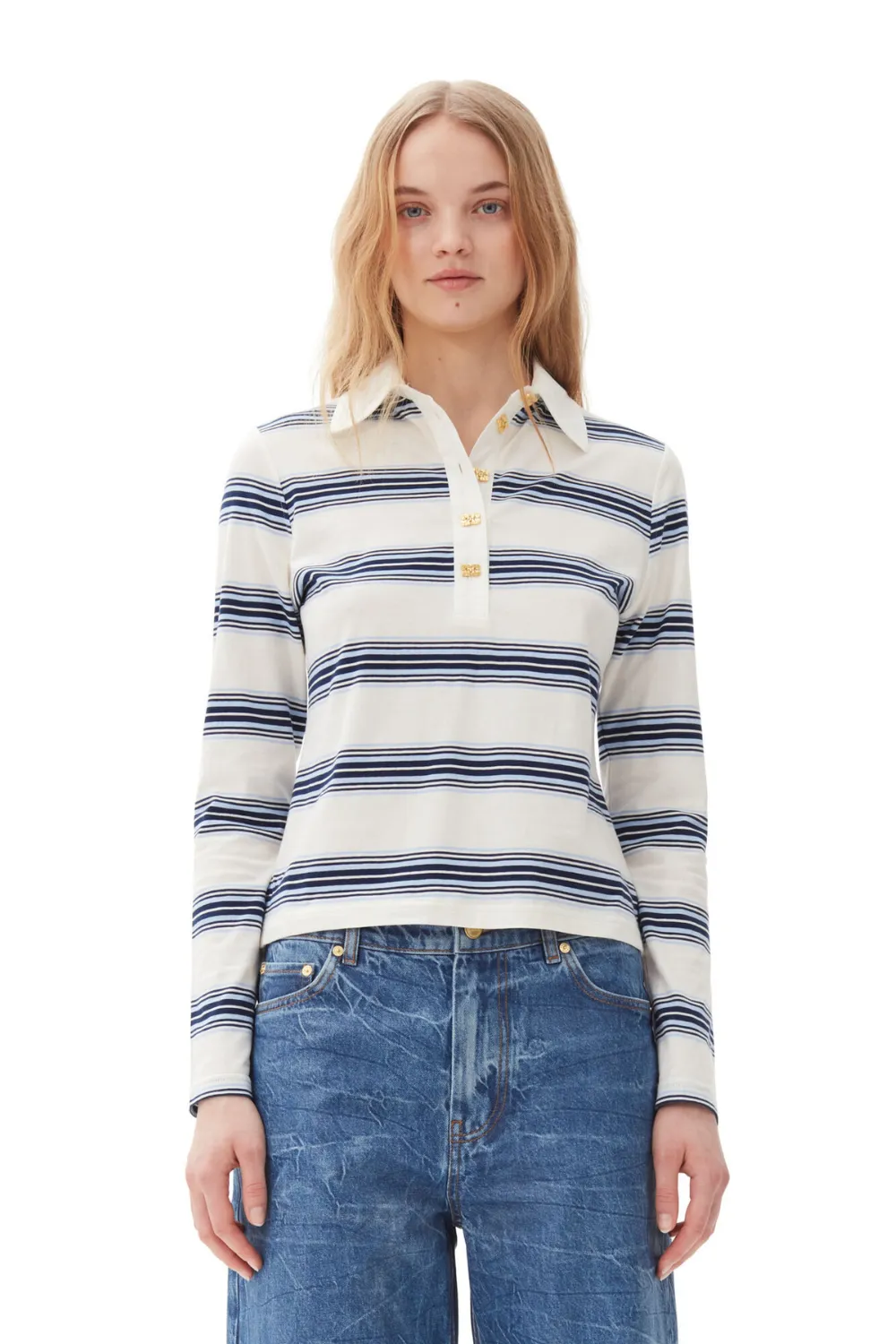Ganni Thin Jersey Long Sleeve Polo