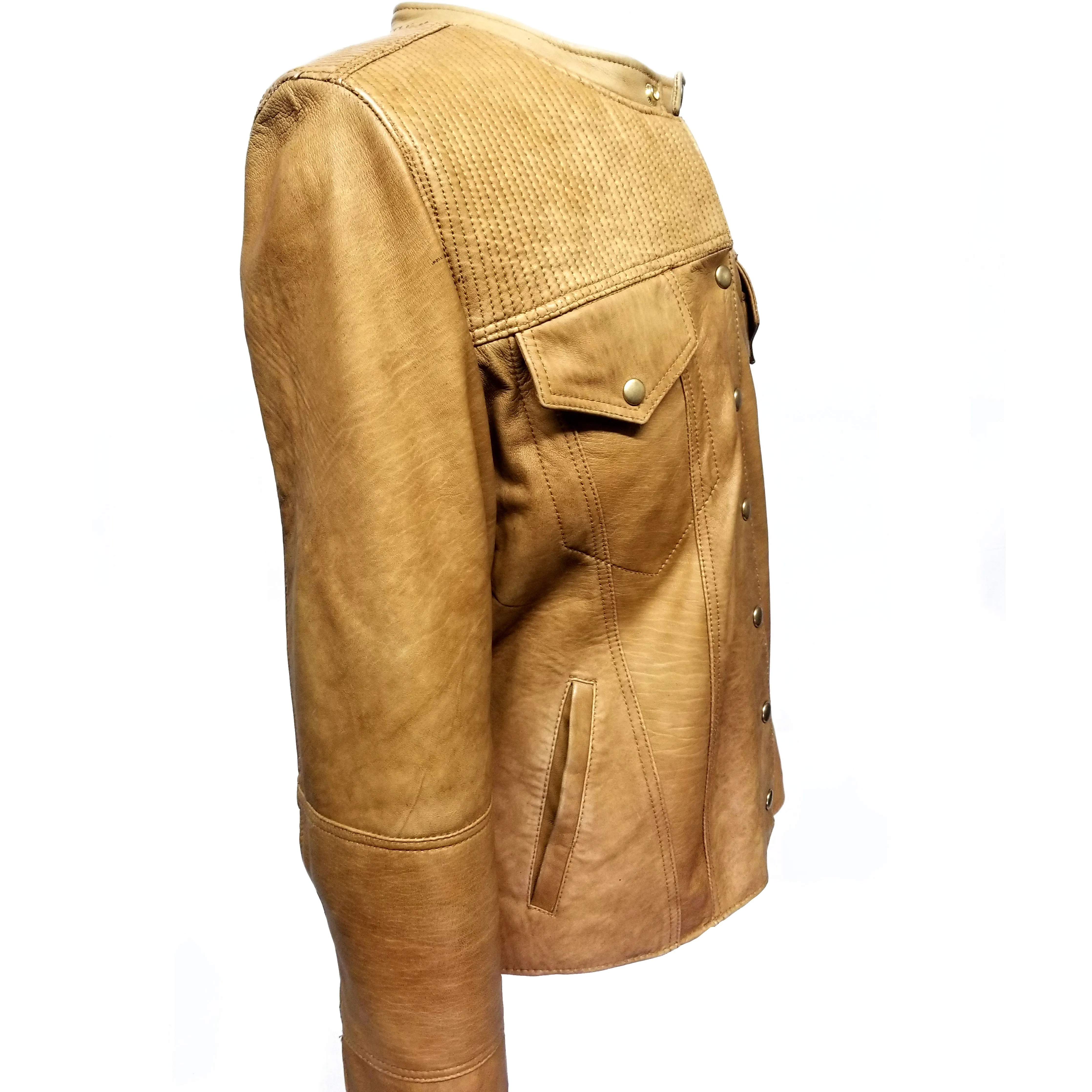 Golden Beige Genuine Lamb Leather Jacket,