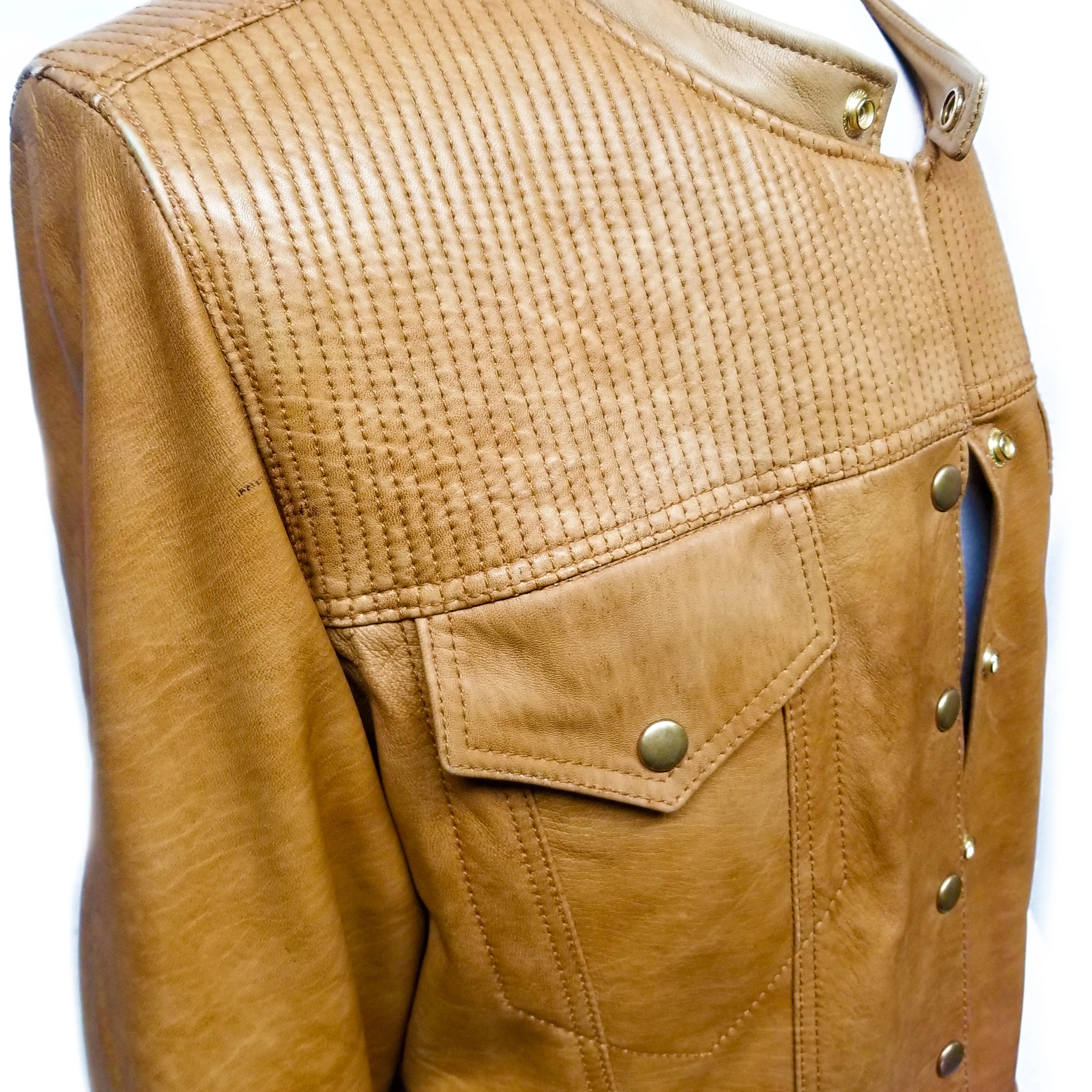 Golden Beige Genuine Lamb Leather Jacket,