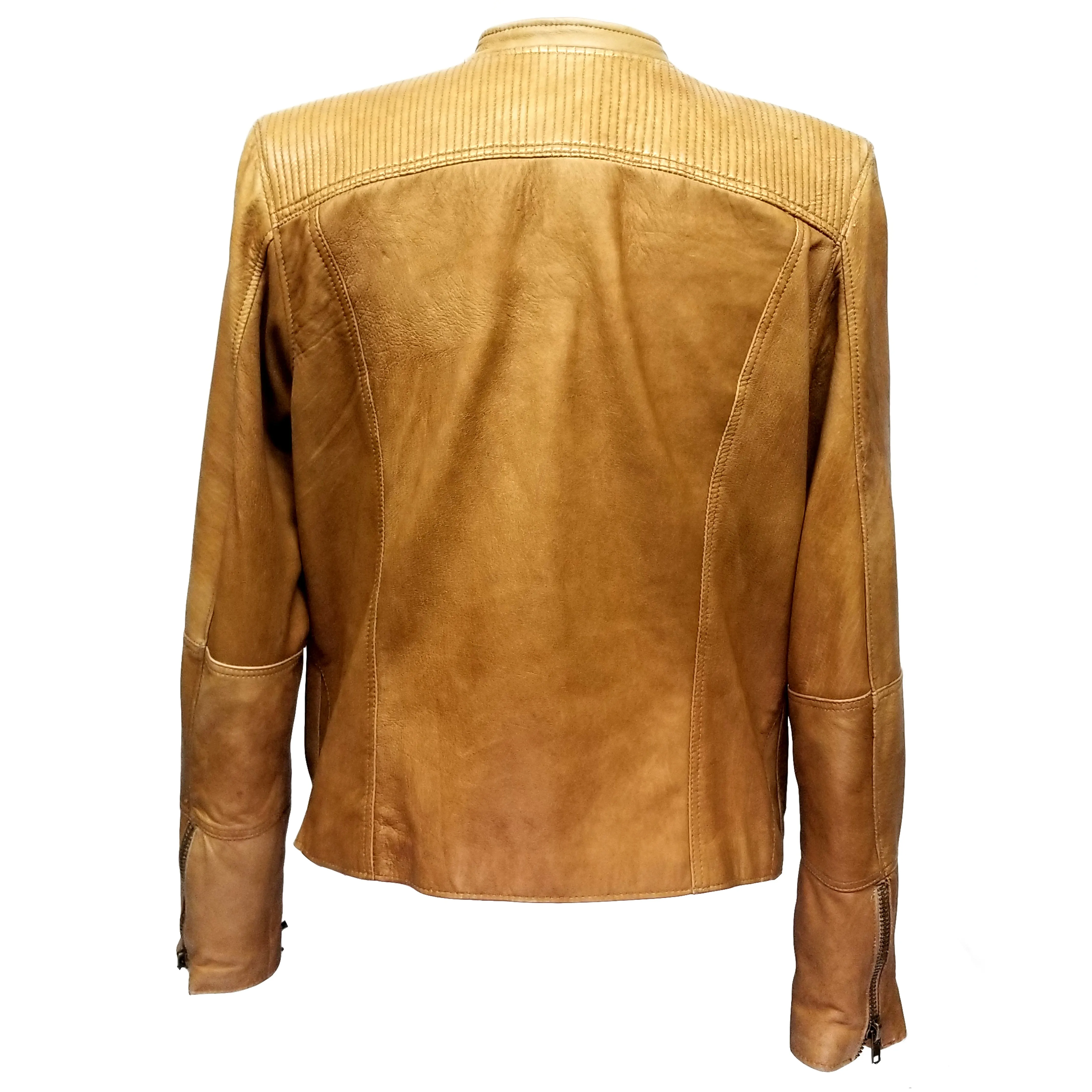 Golden Beige Genuine Lamb Leather Jacket,