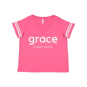 Grace is God's Favor Women's Plus Size V-Neck (Vintage Hot Pink)