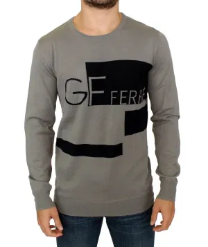 Gray Knitted Wool Crewneck Pullover Sweater