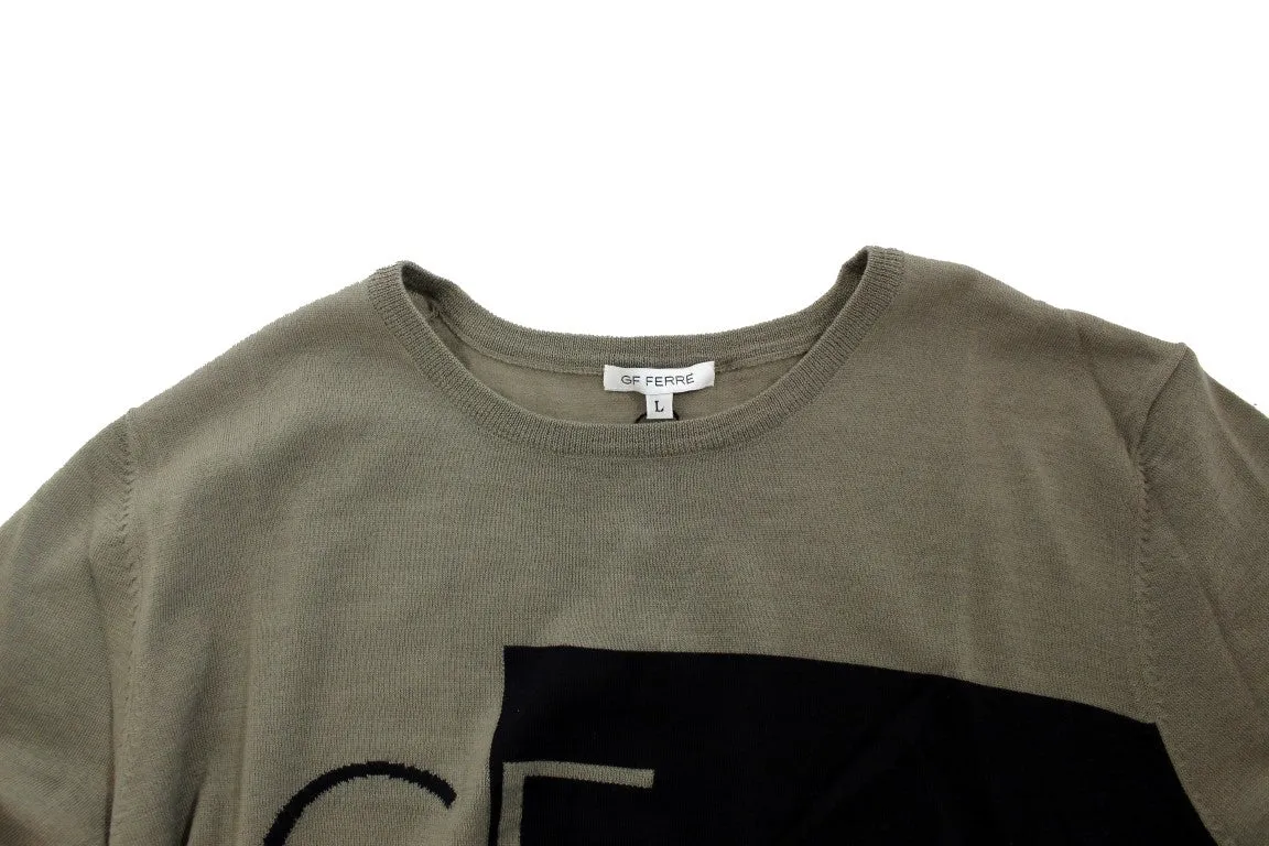Gray Knitted Wool Crewneck Pullover Sweater