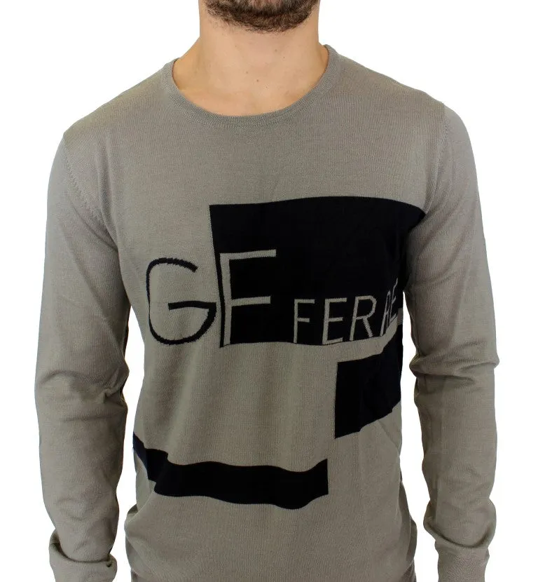 Gray Knitted Wool Crewneck Pullover Sweater