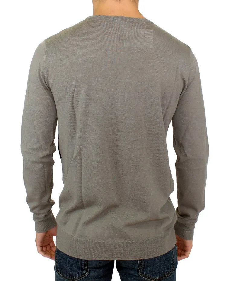 Gray Knitted Wool Crewneck Pullover Sweater