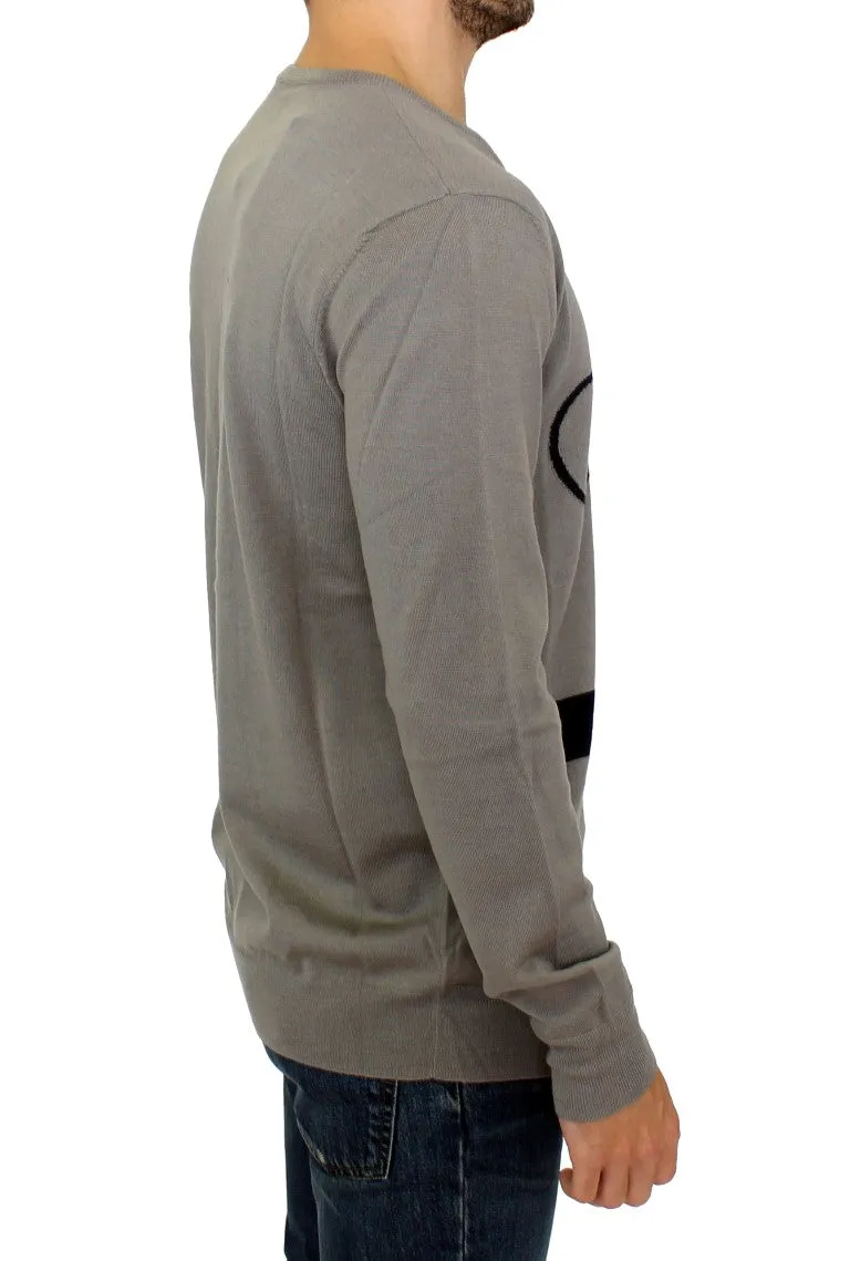 Gray Knitted Wool Crewneck Pullover Sweater