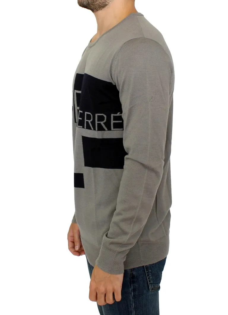 Gray Knitted Wool Crewneck Pullover Sweater