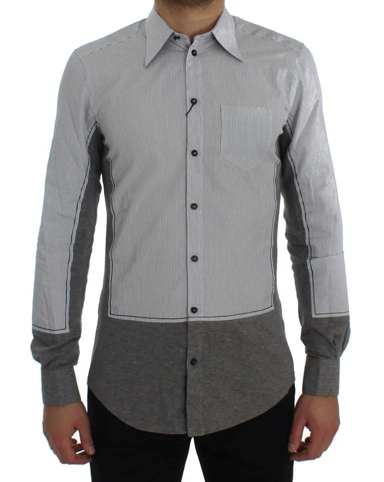Gray Striped Cotton Slim Fit GOLD Shirt