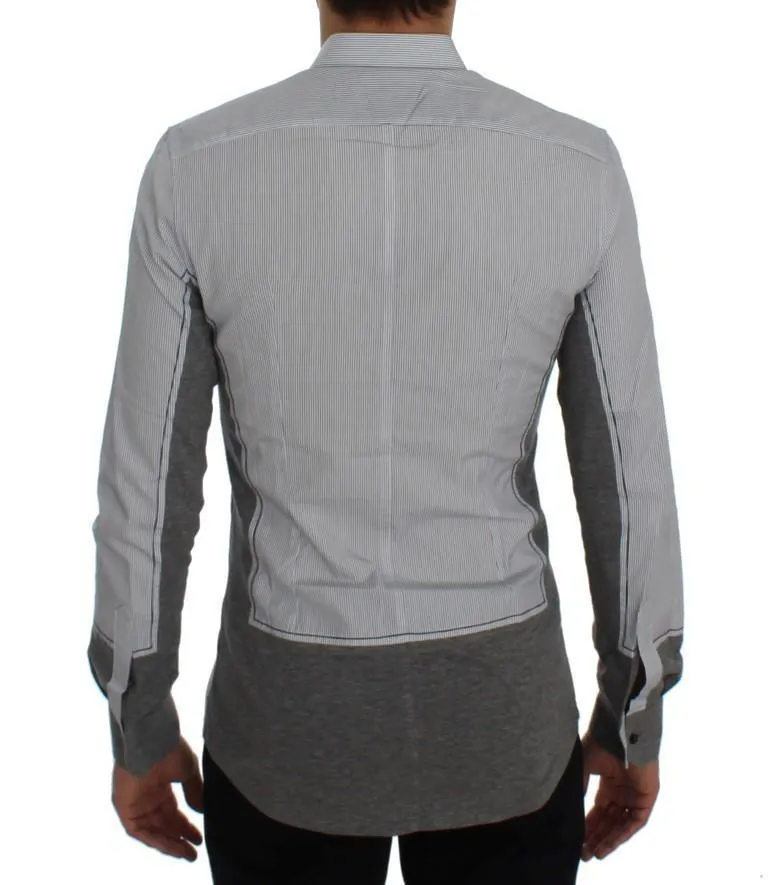 Gray Striped Cotton Slim Fit GOLD Shirt
