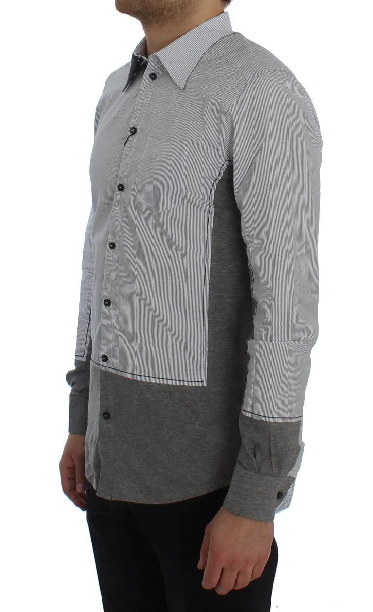 Gray Striped Cotton Slim Fit GOLD Shirt