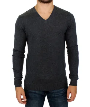 Gray Wool Blend Mens V-neck Pullover Sweater