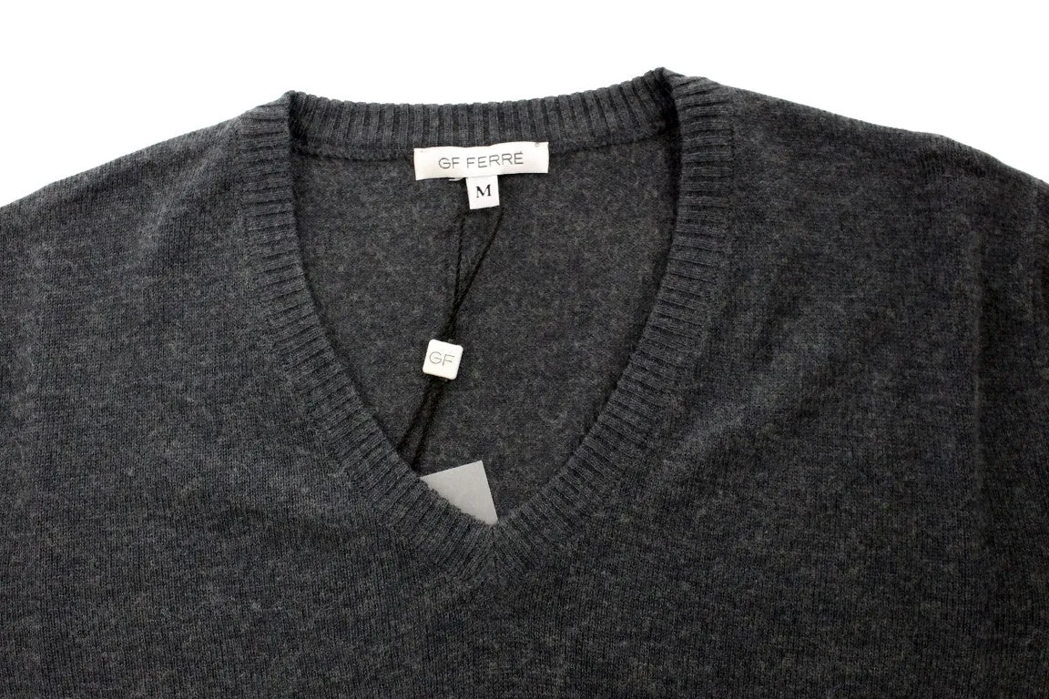 Gray Wool Blend Mens V-neck Pullover Sweater