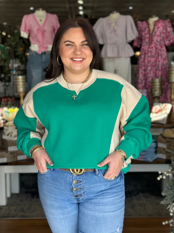 Green & Cream Colorblock Pullover