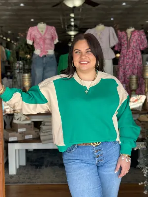 Green & Cream Colorblock Pullover