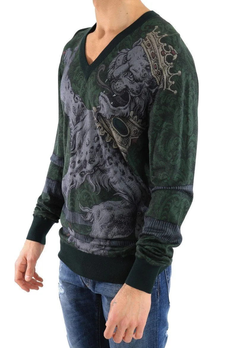 Green Cashmere V-Neck Pullover Sweater
