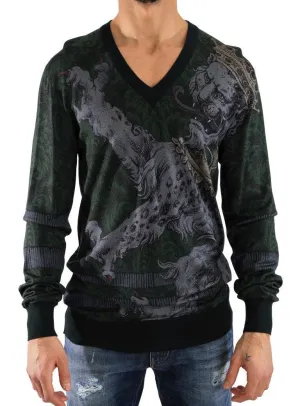 Green Cashmere V-Neck Pullover Sweater