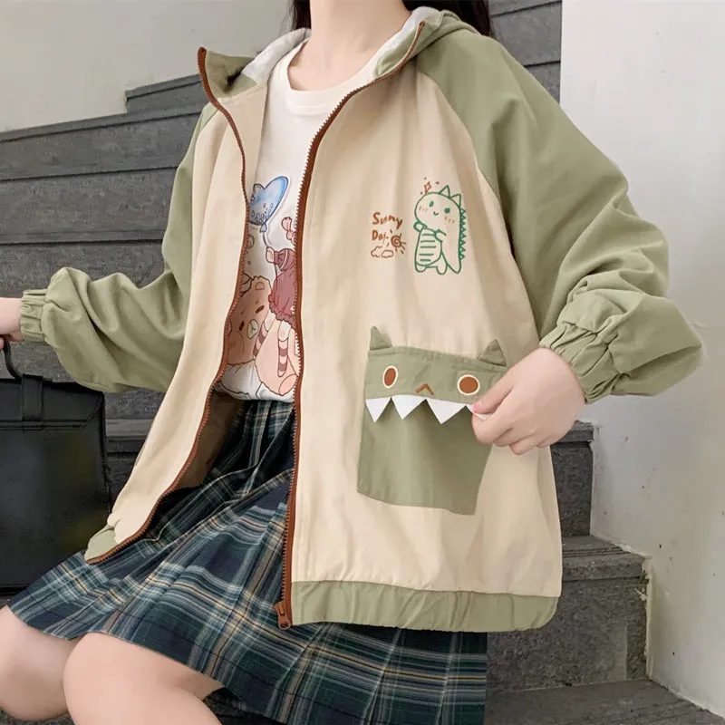 GREEN DINOSAUR PRINT HOODED JACKET UB2792