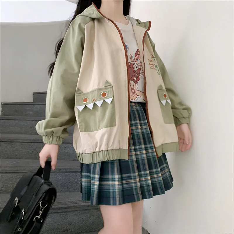 GREEN DINOSAUR PRINT HOODED JACKET UB2792