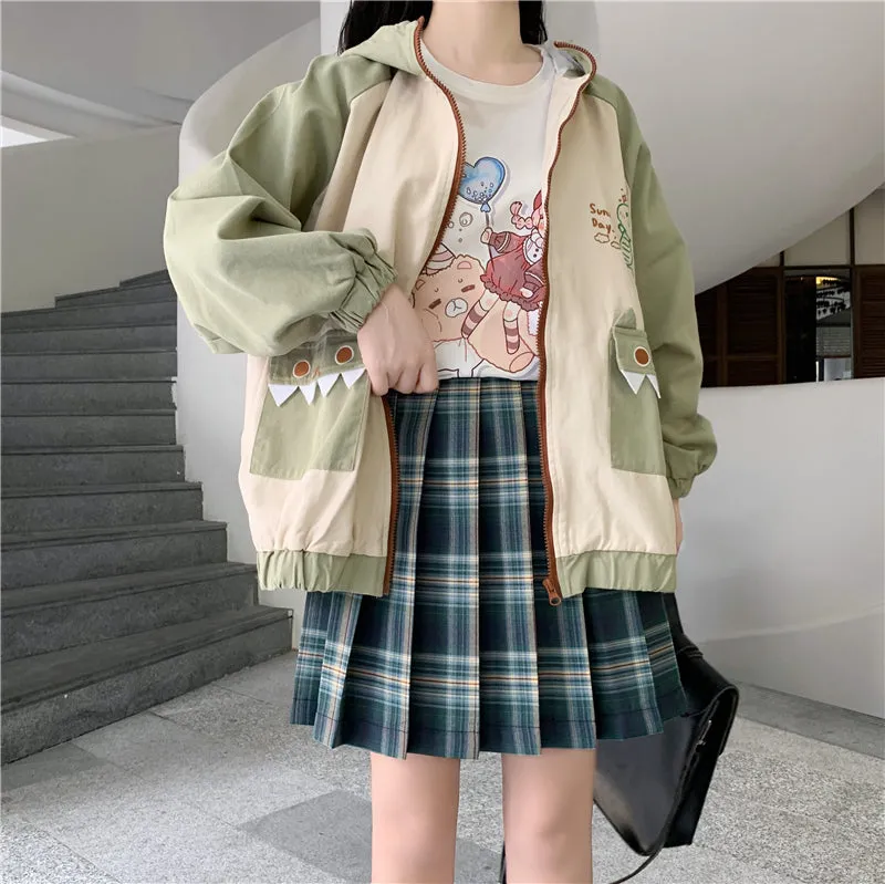 GREEN DINOSAUR PRINT HOODED JACKET UB2792