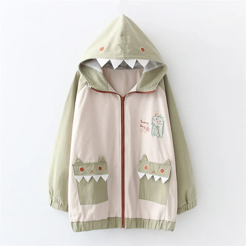 GREEN DINOSAUR PRINT HOODED JACKET UB2792