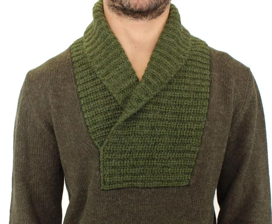 Green Knitted Wool V-neck Pullover Sweater