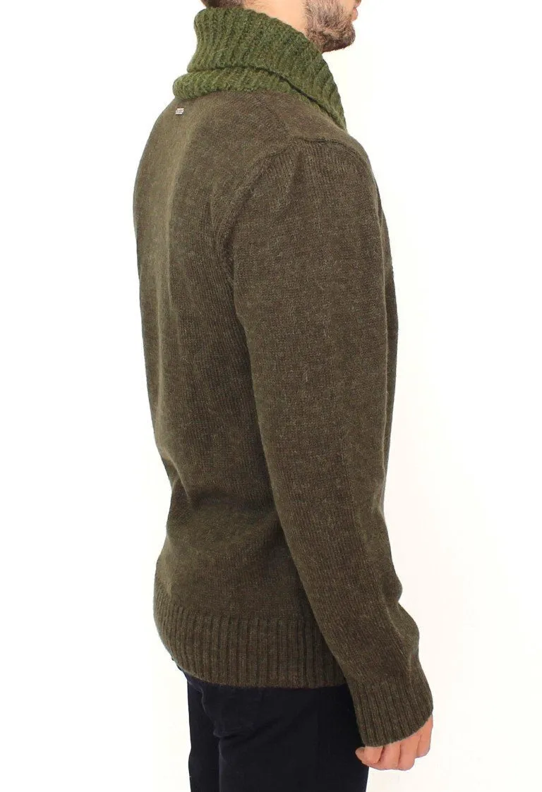 Green Knitted Wool V-neck Pullover Sweater
