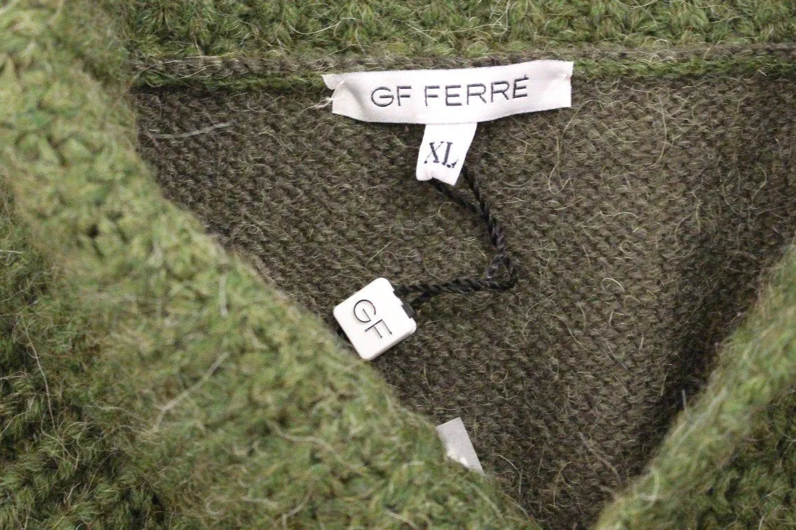 Green Knitted Wool V-neck Pullover Sweater
