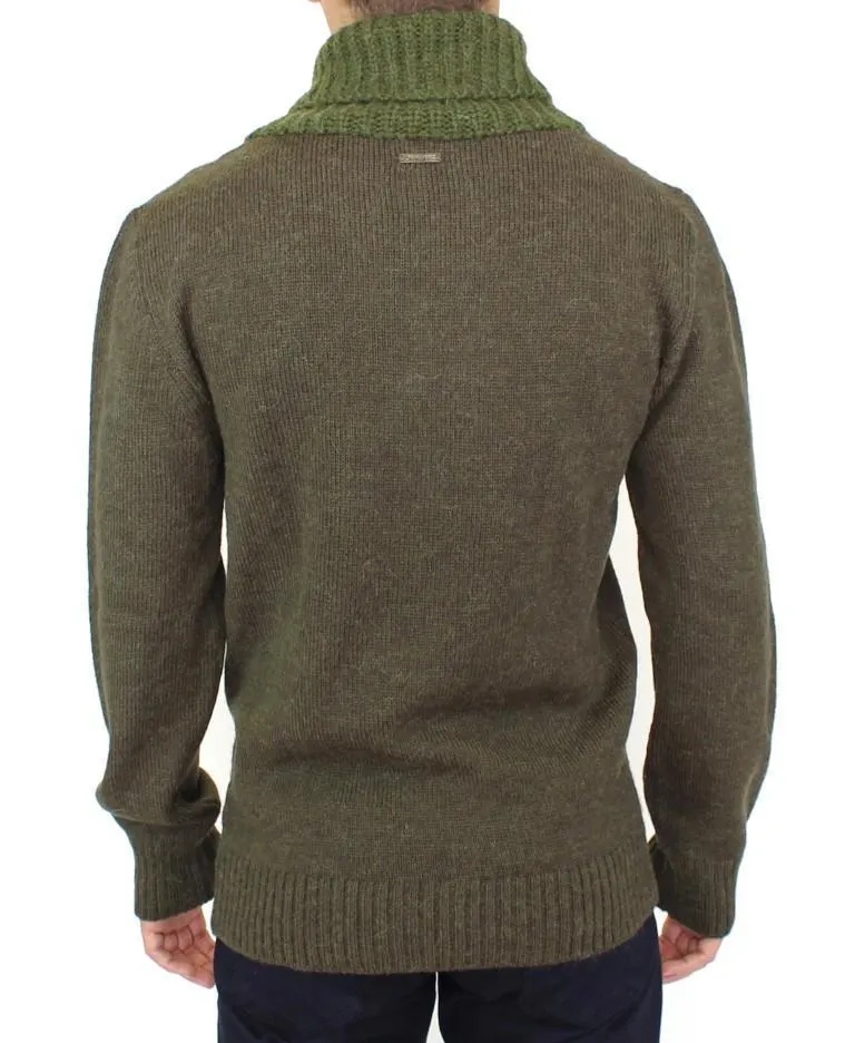 Green Knitted Wool V-neck Pullover Sweater