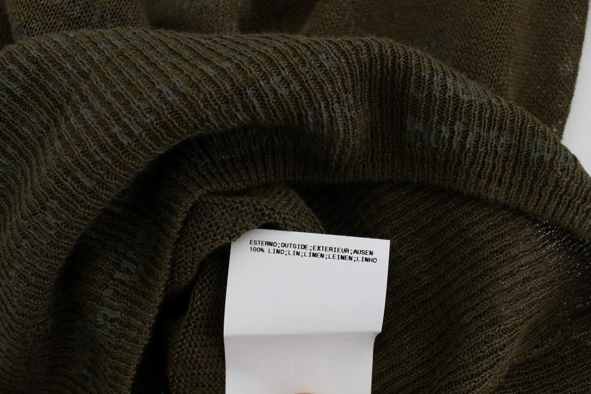 Green Linen Newspaper Print Sweater