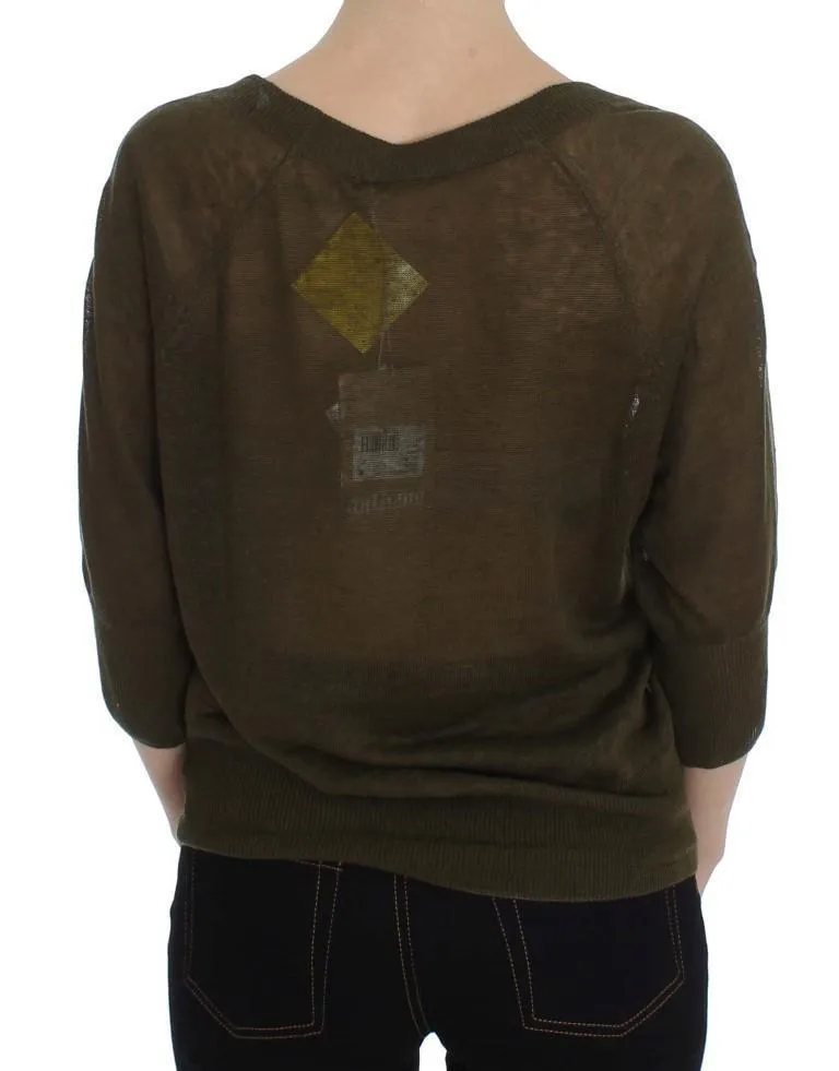 Green Linen Newspaper Print Sweater