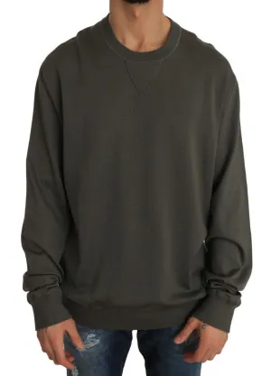 Green Silk Crewneck Pullover Sweater