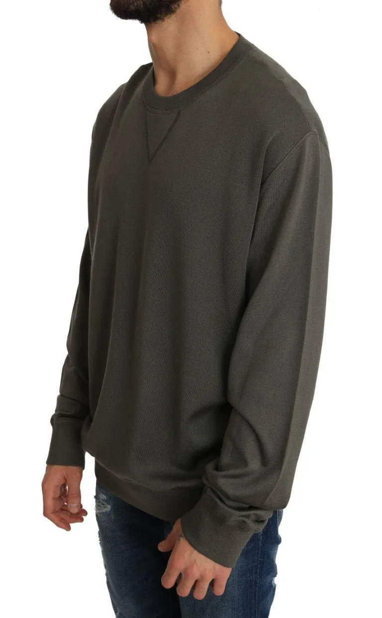 Green Silk Crewneck Pullover Sweater