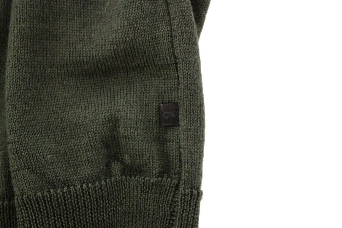 Green striped V-neck sweater