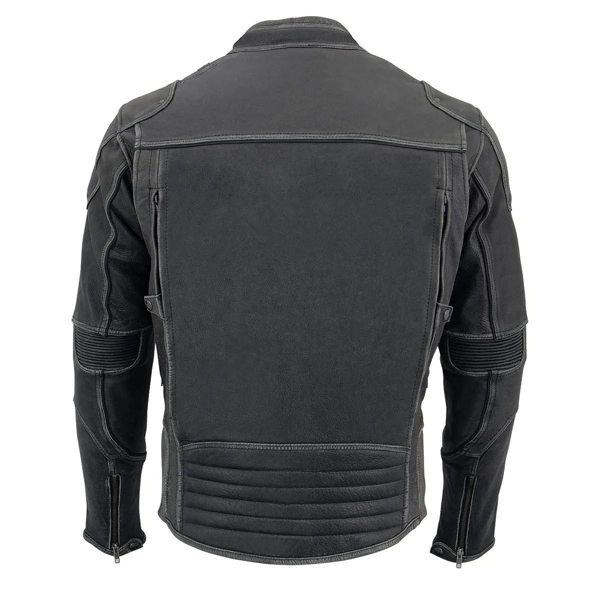 Grey MLM1536 Mens Vintage Distressed Grey Leather Scooter Style Motorcycle Jacket - Reflective Piping