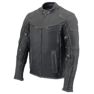 Grey MLM1536 Mens Vintage Distressed Grey Leather Scooter Style Motorcycle Jacket - Reflective Piping