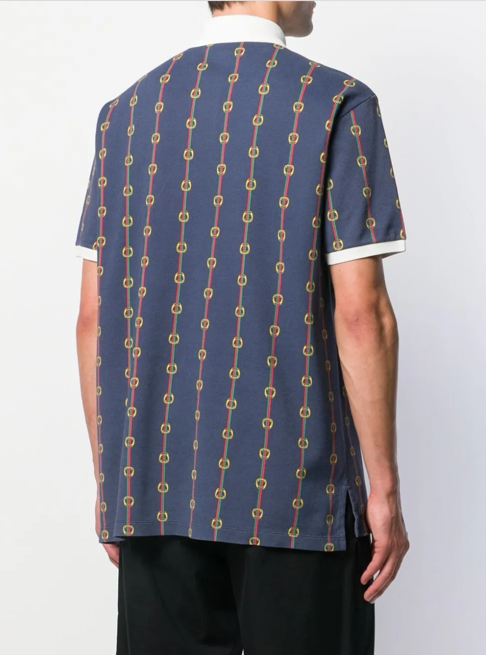 Gucci Horse-bit Chain Print Polo Shirt in Blue