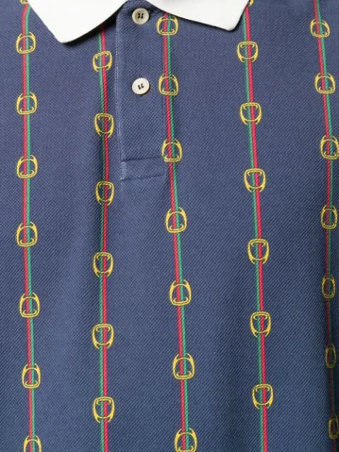 Gucci Horse-bit Chain Print Polo Shirt in Blue