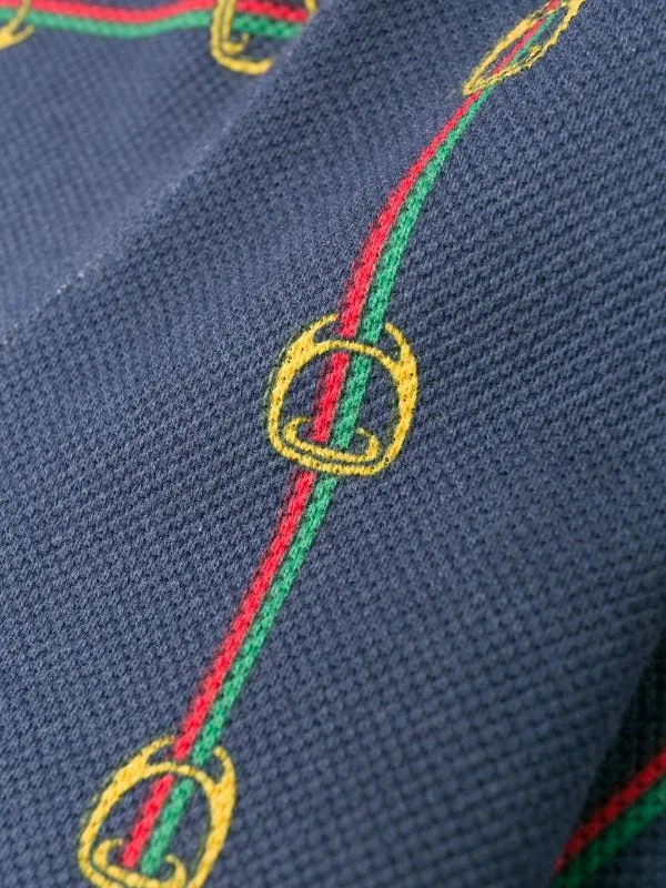 Gucci Horse-bit Chain Print Polo Shirt in Blue