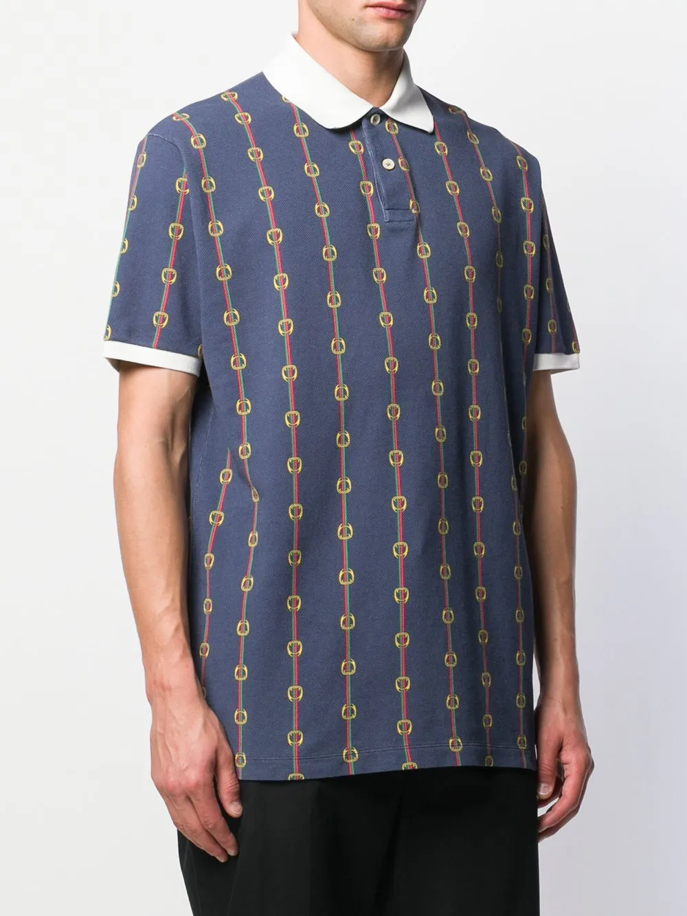 Gucci Horse-bit Chain Print Polo Shirt in Blue