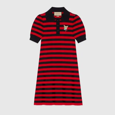 Gucci Striped Cotton Knit Polo Dress