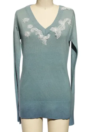 Hand Applied White Lace Appliqué Individually Dyed Sweater