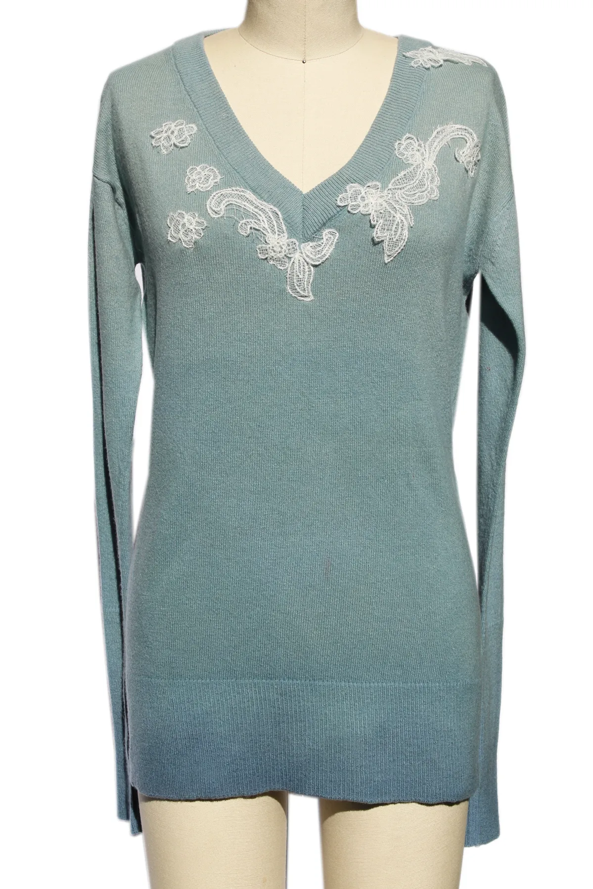 Hand Applied White Lace Appliqué Individually Dyed Sweater