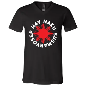 Hay Naku Susmaryosep Red Sun Unisex Jersey V-Neck T-Shirt