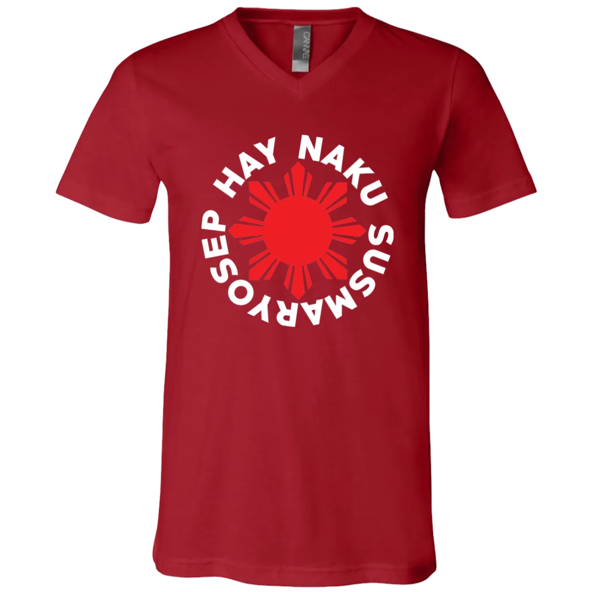 Hay Naku Susmaryosep Red Sun Unisex Jersey V-Neck T-Shirt