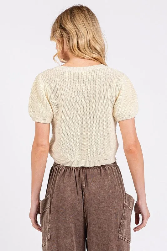 Hazel Blues® |  Mittoshop V-Neck Short Sleeve Crop Sweater