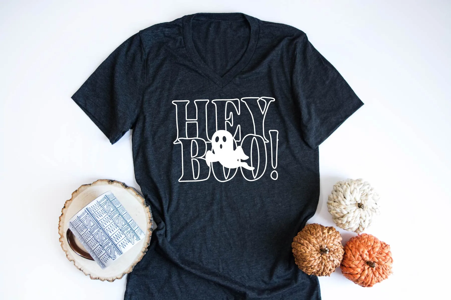 Hey Boo Ghost Shirt | Halloween Shirt | Unisex V Neck