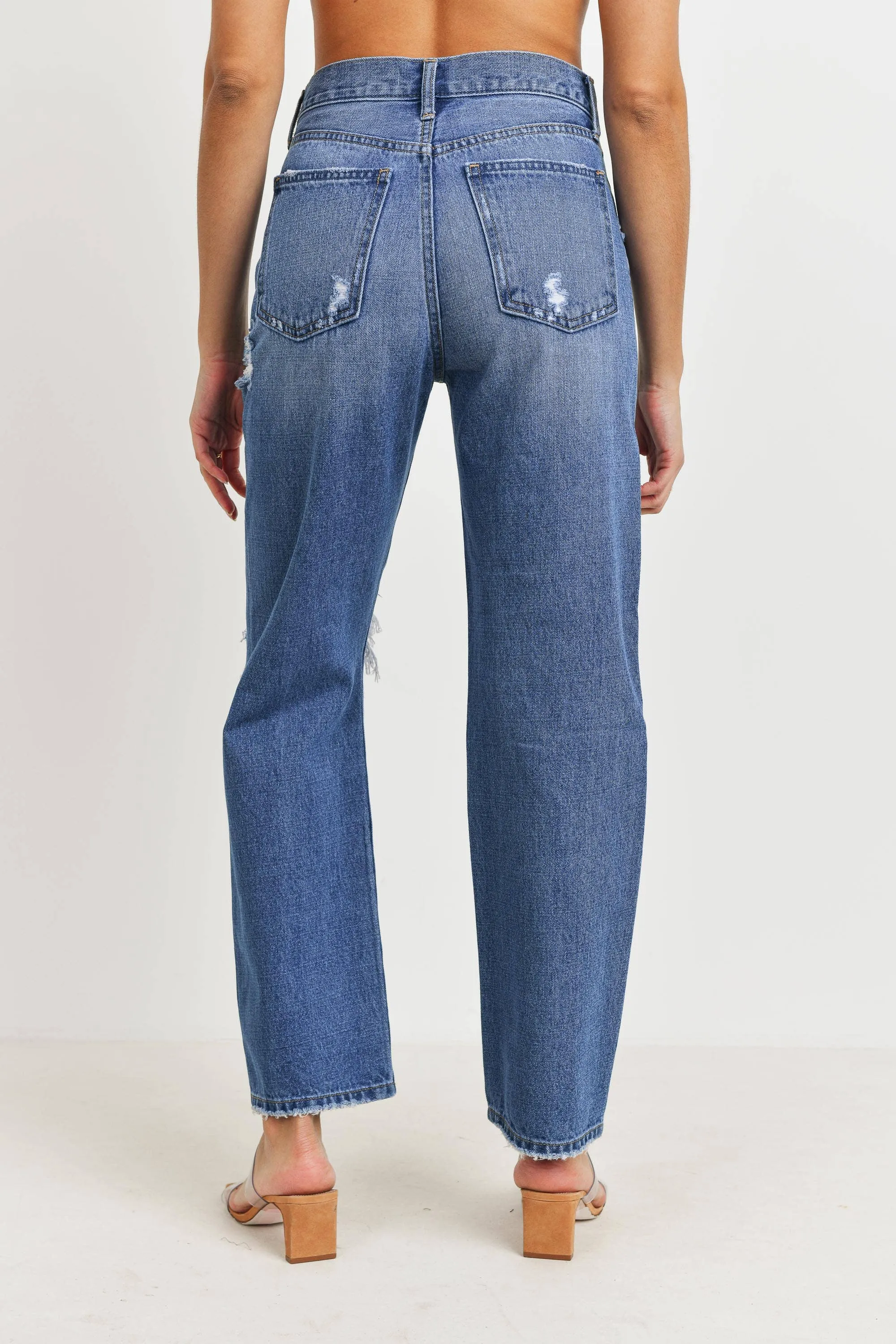 High Rise Distressed Dad Jean