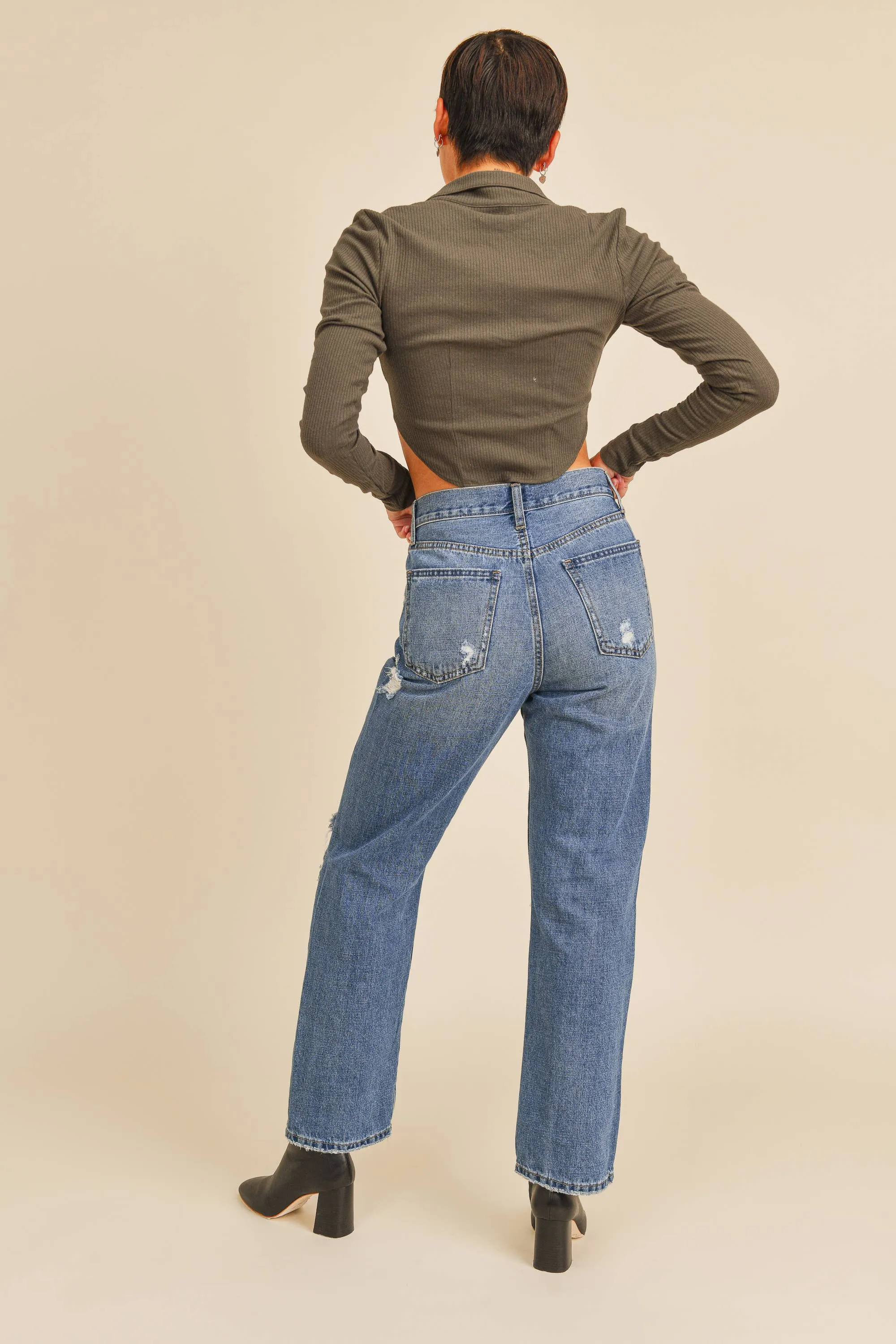 High Rise Distressed Dad Jean